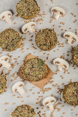 Sweet potato vegan burgers aduki light background. selective focus