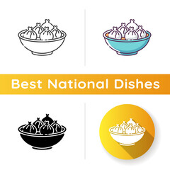 Khinkali icon. Georgian meal recipe. Chinese dumpling. Oriental dish. National culinary, traditional cuisine. Cookery recipe. Linear black and RGB color styles. Isolated vector illustrations