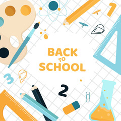 Back to School background with cute colorful stationery . Vector illustration.