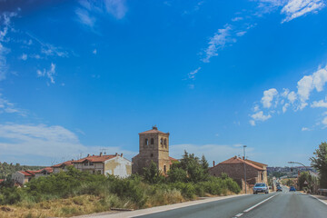 Fototapeta na wymiar old town along the highway, old church, Spanish town, Spanish village
