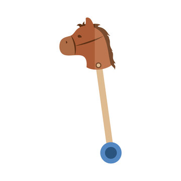 cartoon horse in stick with wheel toy object for small children to play, flat style icon