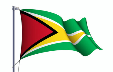Guyana flag state symbol isolated on background national banner. Greeting card National Independence Day of the Co-operative Republic of Guyana. Illustration banner with realistic state flag.
