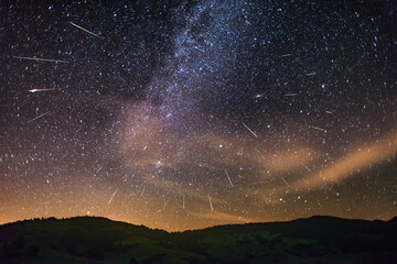 meteor shower Perseus with the Milky Way