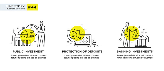 Set of illustrations concept with business concept. Workflow, growth, graphics. Business development, milestones, start-up. linear illustration Icons infographics. Landing page site print poster. Line