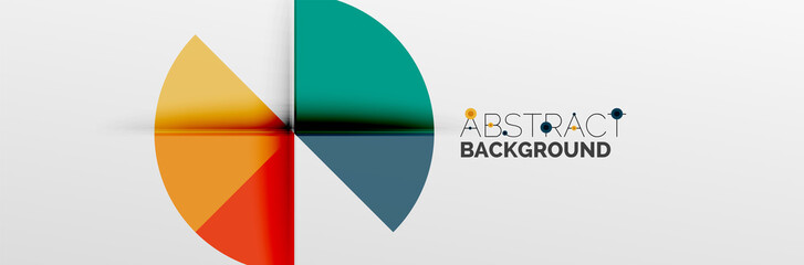 Bright color circles, abstract round shapes and triangles composition with shadow effects. Vector modern geometric design template