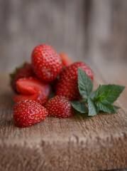 strawberries on a wooden table