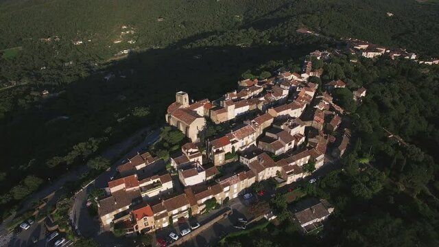 France, Provence-Alpes-Cote d'Azur, Var department, Aerial view of Gassin village, labelled Les Plus Beaux Villages de France (The Most Beautiful Villages of France),