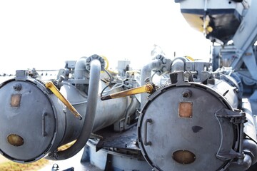 Closeup photos of artillery fire tubes of old warships
