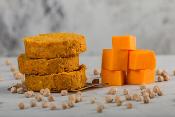 Vegan burger tower on a light background. selective focus