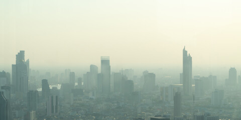 Concept of Pollution PM2.5 Unhealthy air pollution dust. Toxic haze in the city. Photos in the...
