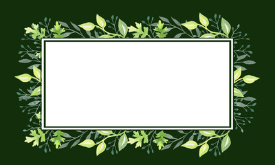 frame, greeting card, invitation with branches and leaves