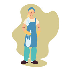 cleaning service woman with gloves and cleaning utensils