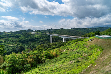 bridge crosses the valley in countryside of Saga prefecture, JAPAN