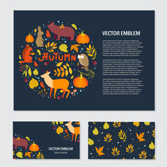 Fototapeta na wymiar Set of Autumn cartoon characters, plants and leaves. Fall season