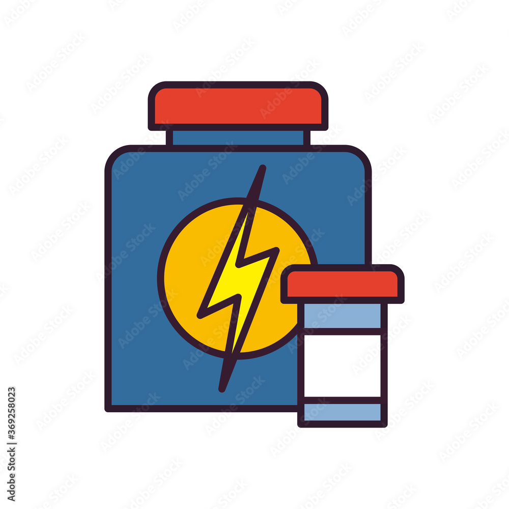 Poster energizing bottle line and fill style icon vector design