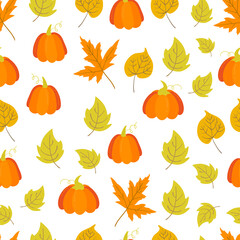 Seamless pattern with Autumn plants and leaves