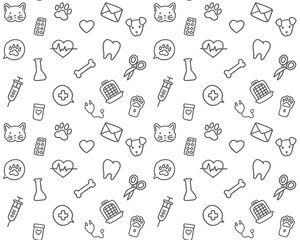 Vector linear seamless pattern, hand drawn doodle design. Concept for pet shops or veterinary clinics, isolated on white background