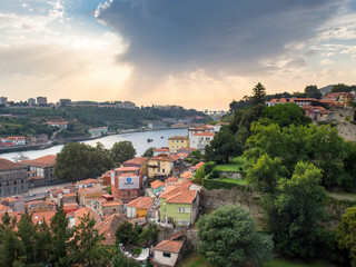 Fototapeta na wymiar View of Douro River at sunset, Porto, Portugal