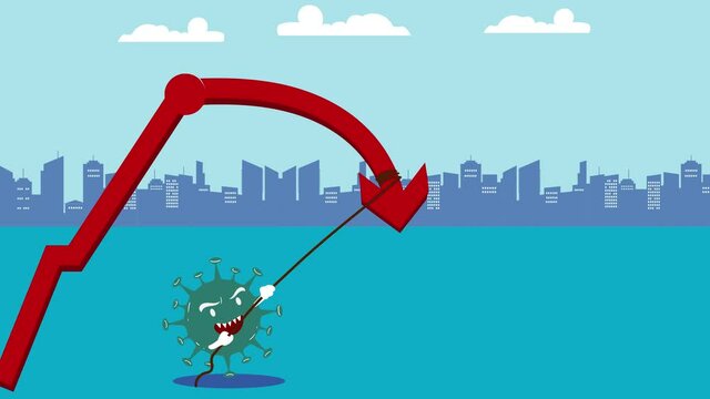 Coronavirus trying to pulling a downward red arrow