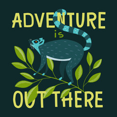 Lettering Adventure is out there and cute lemur on the branch