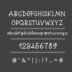 Hand drawn font with numbers and punctuation isolated