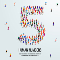 large group of people form to create number 5 or five. people font or number. vector illustration of number 5.