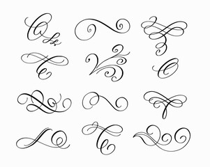 Vector grunge swirls ink pen calligraphy set