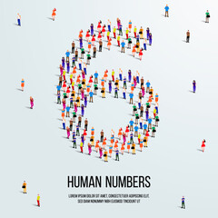large group of people form to create number 6 or six. people font or number. vector illustration of number 6.