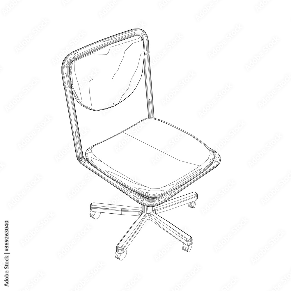 Poster wireframe of computer chair from black lines on a white background. isometric view. 3d. vector illus