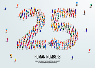 large group of people form to create number 25 or twenty five. people font or number. vector illustration of number 25.