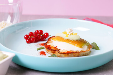 Vegetable sandwich with cheese and creamy caviar