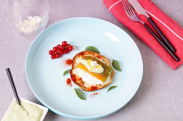 Vegetable sandwich with cheese and creamy caviar