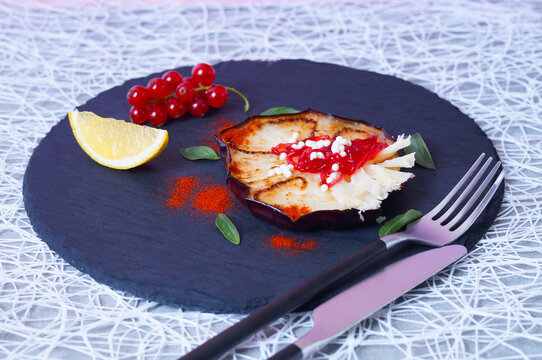 Fried eggplant with cheese and milk caviar