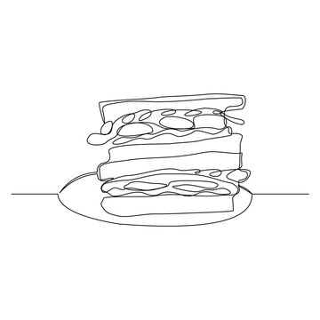 recommend clip art: continuous line drawing of delicious sandwich. Fast food or junk food single line concept for cafe, restaurant, and food shop. vector illustration
