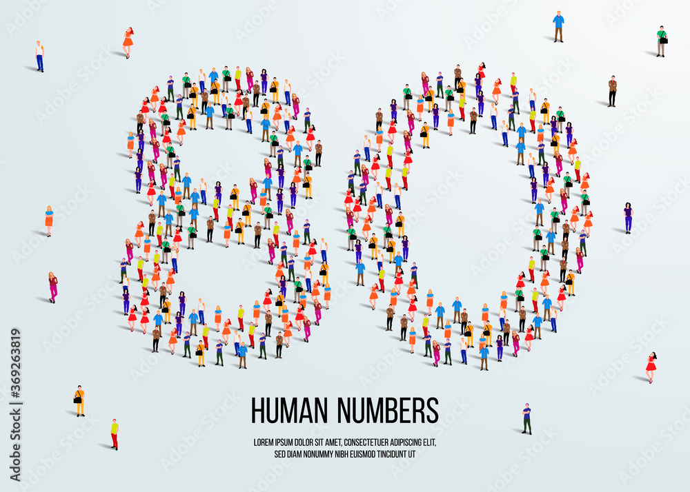 Fototapete large group of people form to create number 80 or eighty. people font or number. vector illustration
