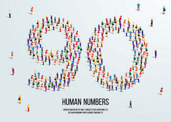 large group of people form to create number 90 or ninety. people font or number. vector illustration of number 90.