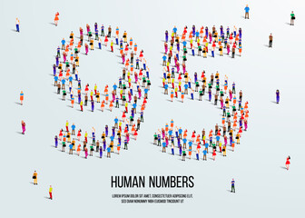 large group of people form to create number 95 or ninety five. people font or number. vector illustration of number 95.