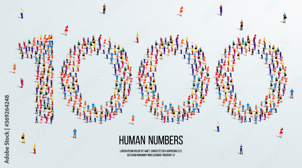 Wall mural large group of people form to create number 1000 or one thousand. people font or number. vector illu - Wall murals