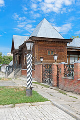 Restored wooden house of the beginning of the 20th century in Yekaterinburg