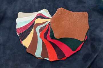 multi-colored pieces of leather. background. leather kraft. texture