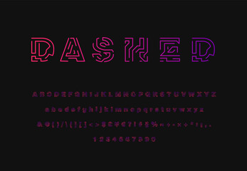 Colorful dashed stroke font set, vector illustration