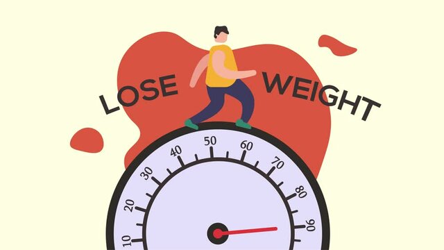 Fat man animation walking on the weighing