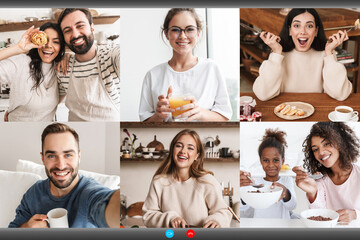 Screenshot of happy multinational people making online conference call