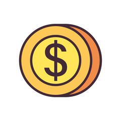 dollar coin line and fill style icon vector design