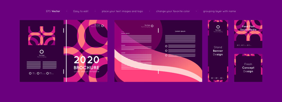 Set of modern layout template include leaflet, brochure, banner, and social media template for various purpose advertising. Vector