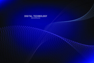 Abstract flowing dot line digital technology, smooth particle wave, big data techno, design concept background and wallpaper, vector eps