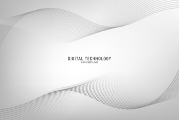 Abstract gray flowing dot line digital technology, smooth particle wave, big data techno, design concept background and wallpaper, vector eps