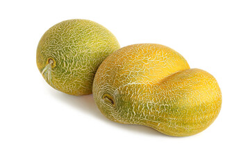 Fused and a whole melons isolated on white