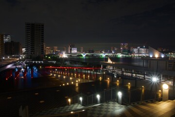 晴海客船ターミナルから見た夜の豊洲大橋
