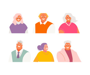 Elderly men and women portraits. Vector characters avatars